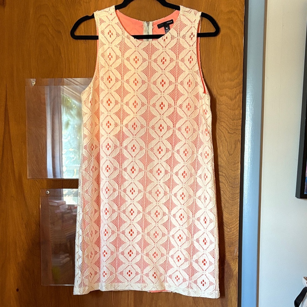 Aqua Women’s Shift Sleeveless Cream and Peach Lace Dress